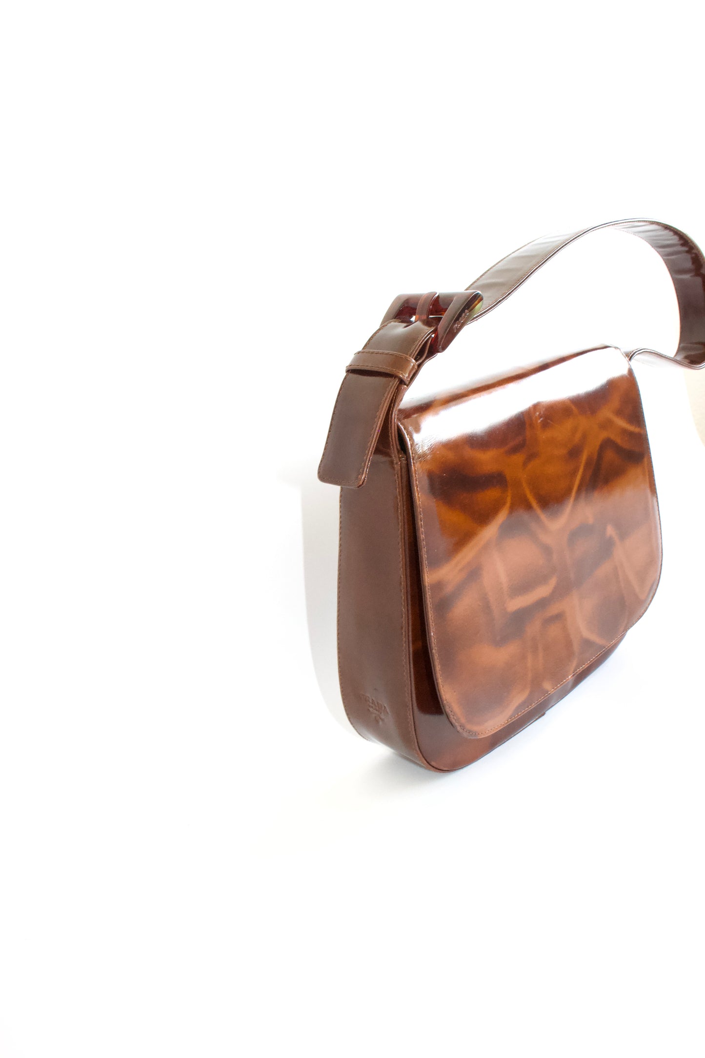 Prada Cleo brown patent leather Stampa Giraffa shoulder bag