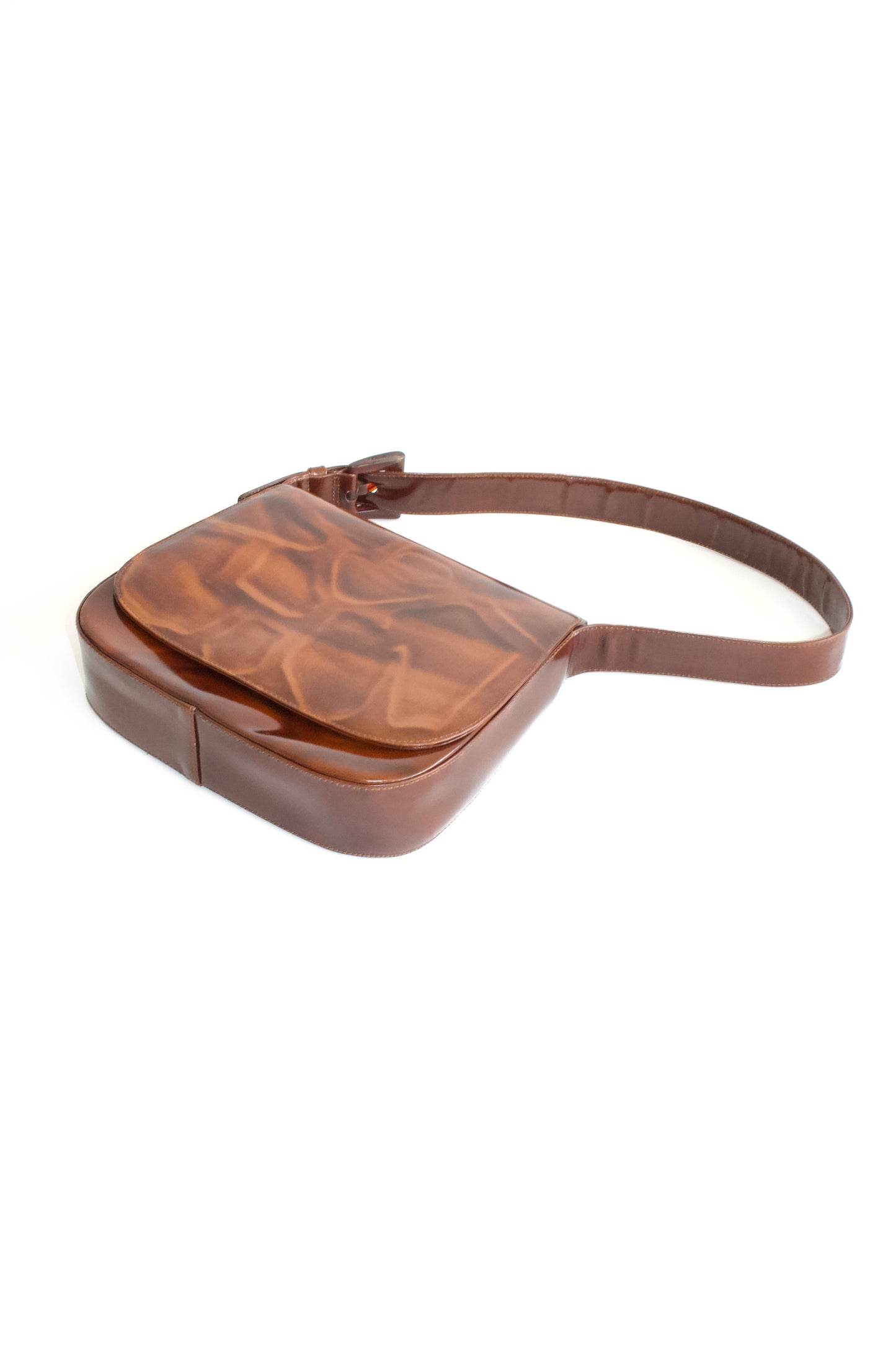 Prada Cleo brown patent leather Stampa Giraffa shoulder bag