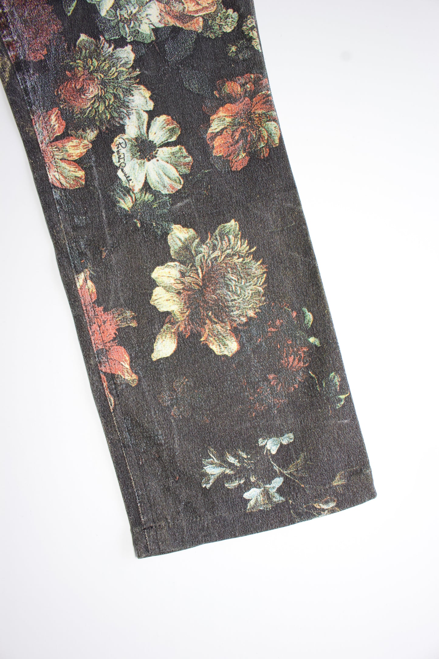 Roberto Cavalli FW 1994 black floral 'Renaissance' jeans