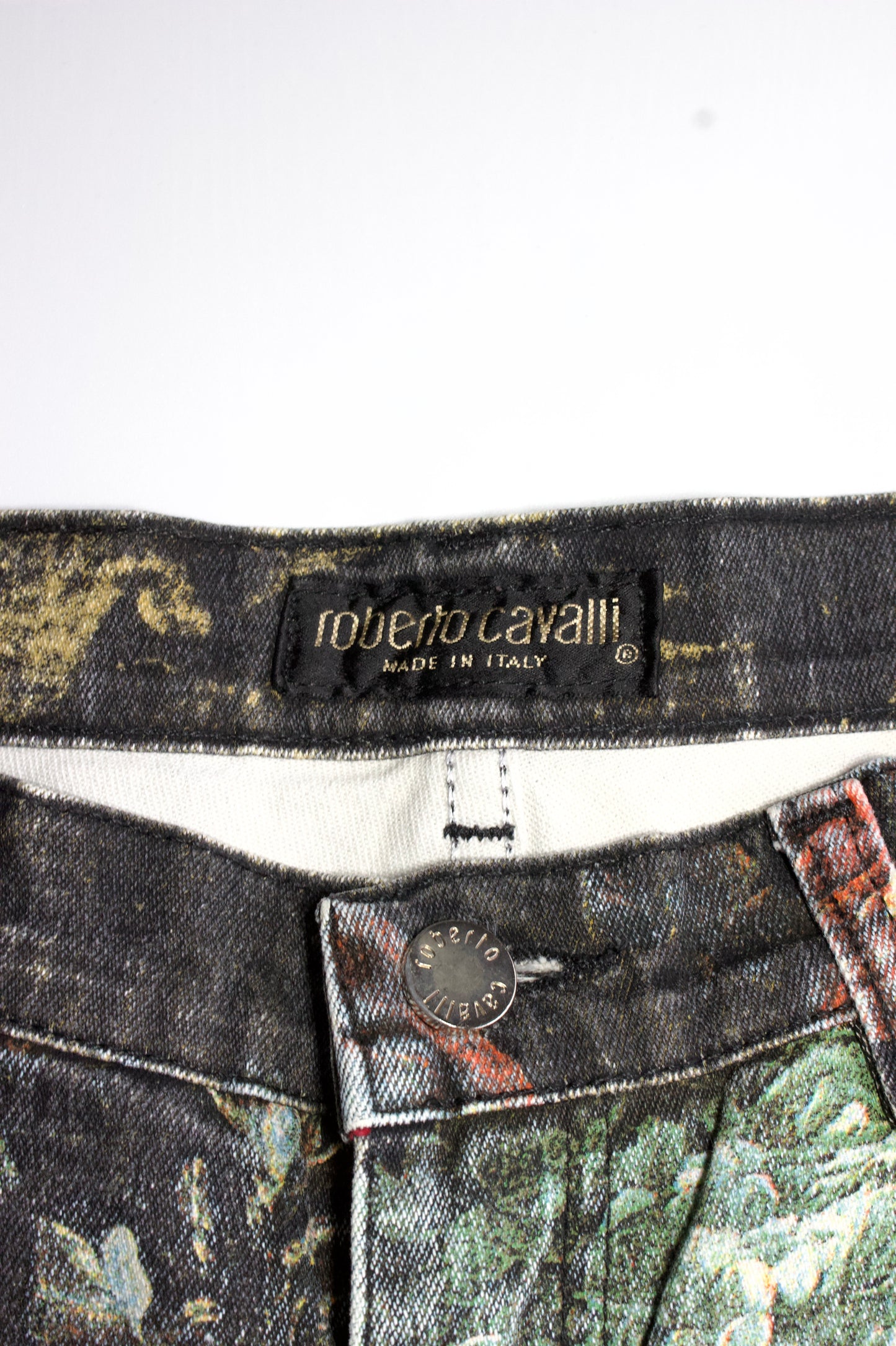 Roberto Cavalli FW 1994 black floral 'Renaissance' jeans