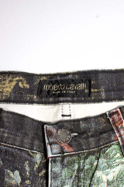 Roberto Cavalli FW 1994 black floral 'Renaissance' jeans