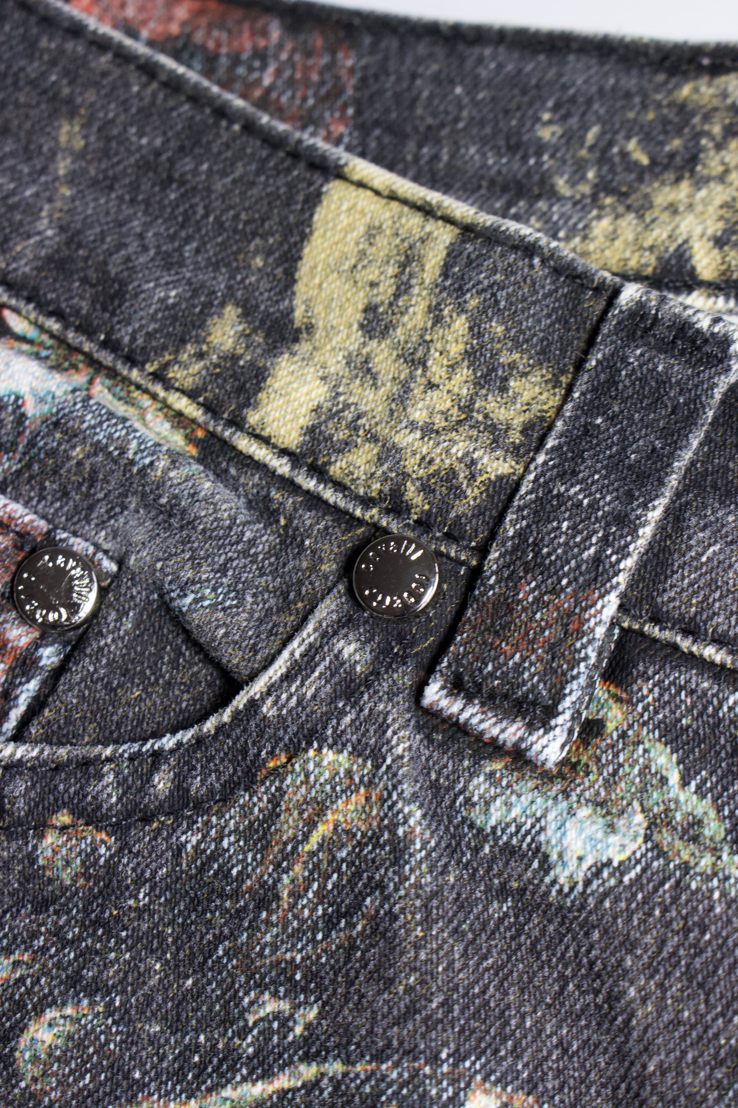 Roberto Cavalli FW 1994 black floral 'Renaissance' jeans