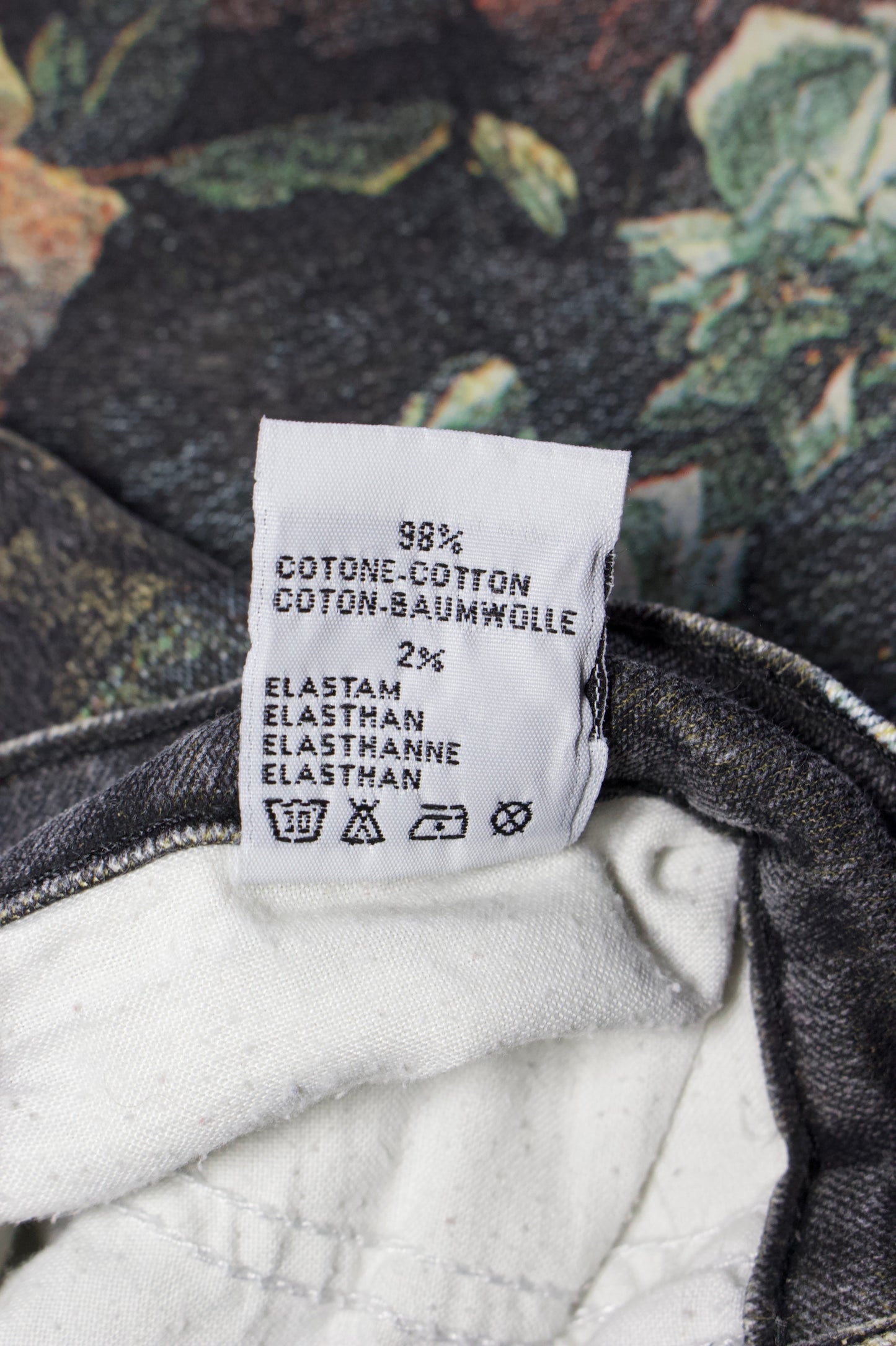 Roberto Cavalli FW 1994 black floral 'Renaissance' jeans