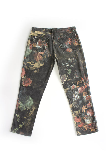 Roberto Cavalli FW 1994 black floral 'Renaissance' jeans