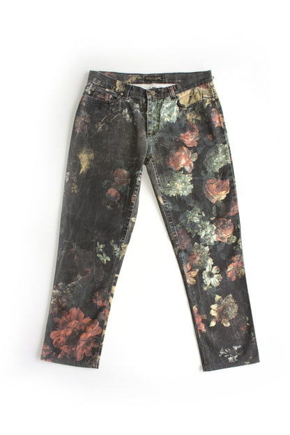 Roberto Cavalli FW 1994 black floral 'Renaissance' jeans