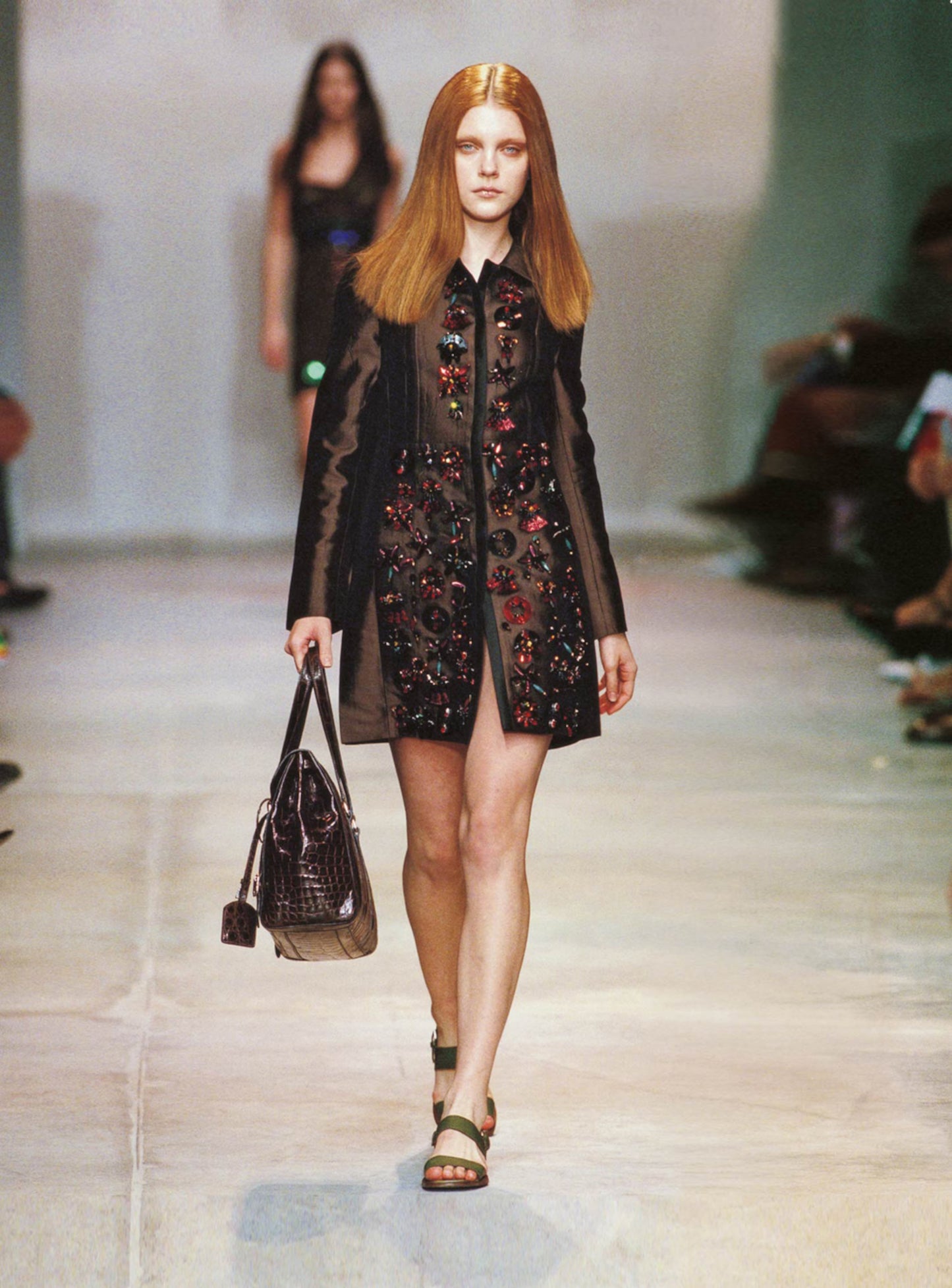 Prada SS 2005 brown cotton shirt with embellishments