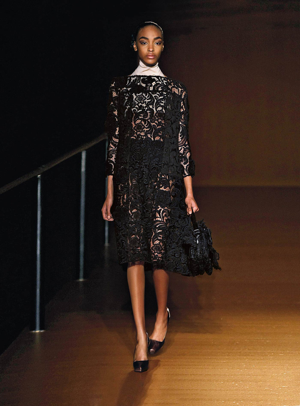 Prada FW 2008 black lace & leather shoulder bag