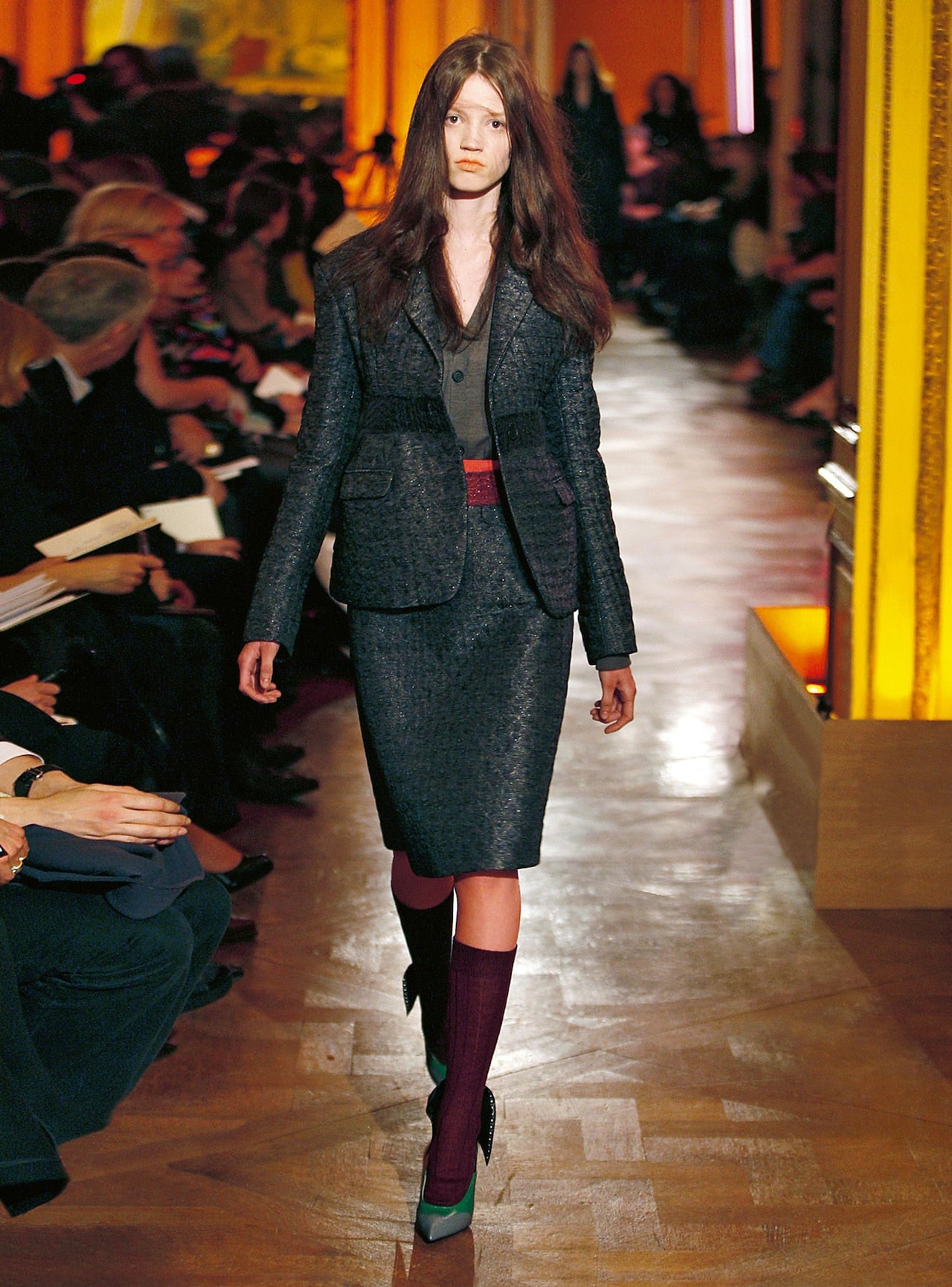 Miu Miu FW2007 lamé grey blazer with black waist belt