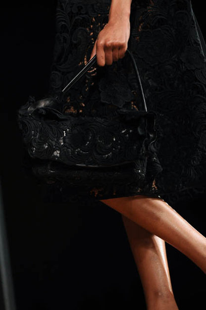 Prada FW 2008 black lace & leather shoulder bag