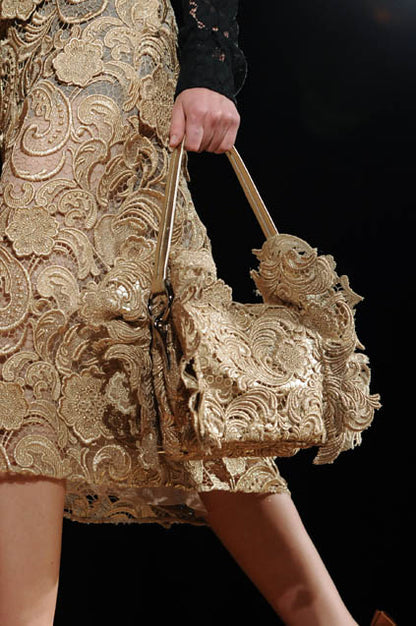 Prada FW 2008 golden lace & leather shoulder bag