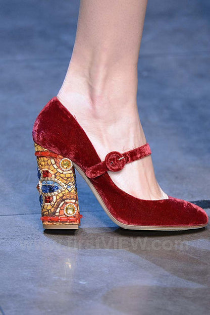 Dolce & Gabbana FW 2013 red vevet heels with decorated heel