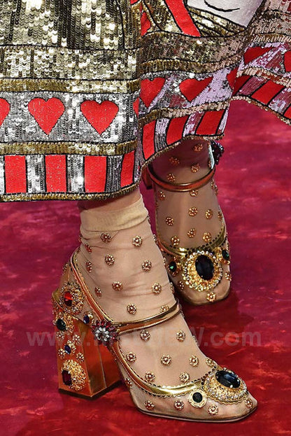 Dolce & Gabbana SS 2018 yellow snakeskin heels with gemstones