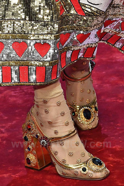 Dolce & Gabbana SS 2018 yellow snakeskin heels with gemstones
