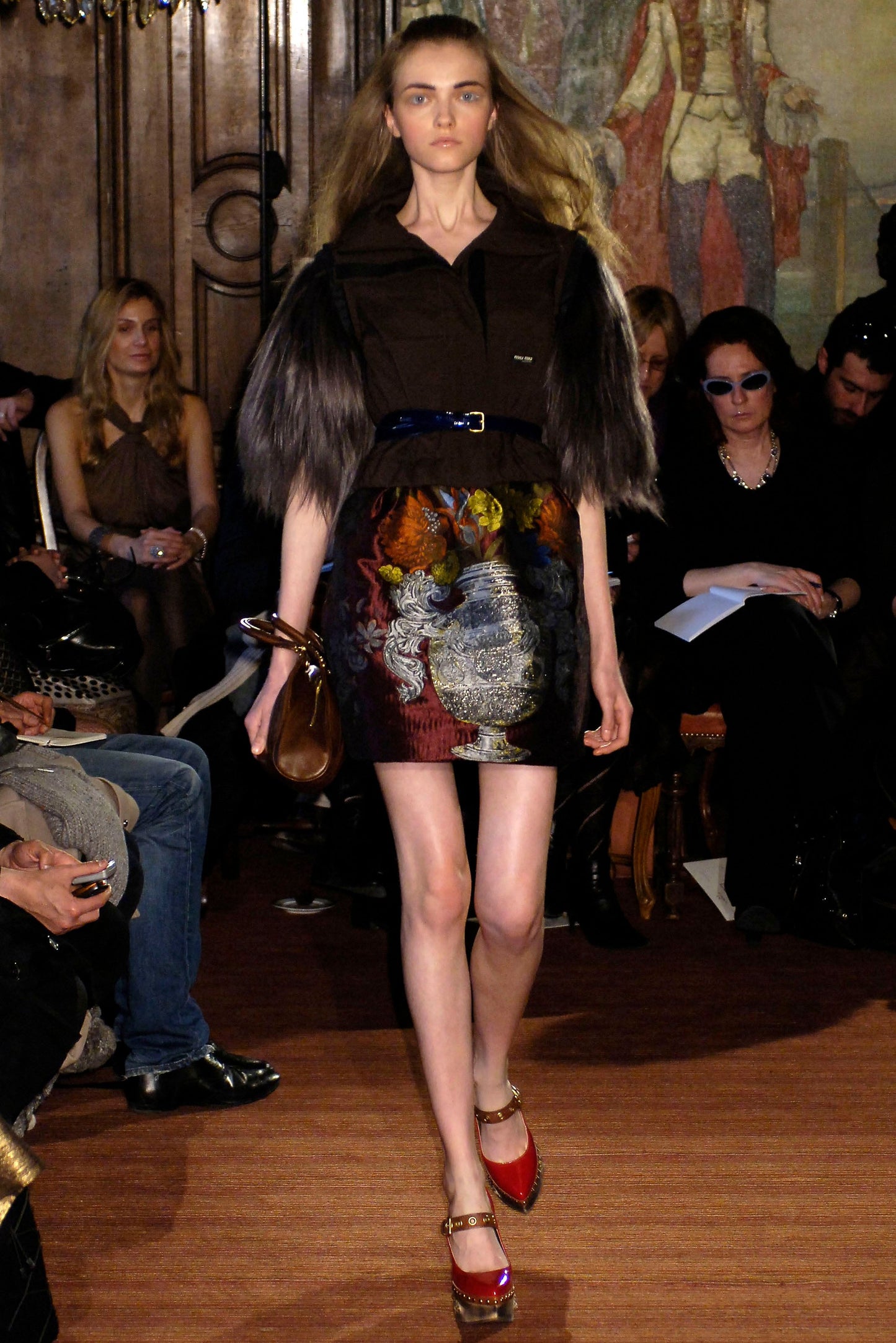 Miu Miu FW 2006 black floral printed skirt